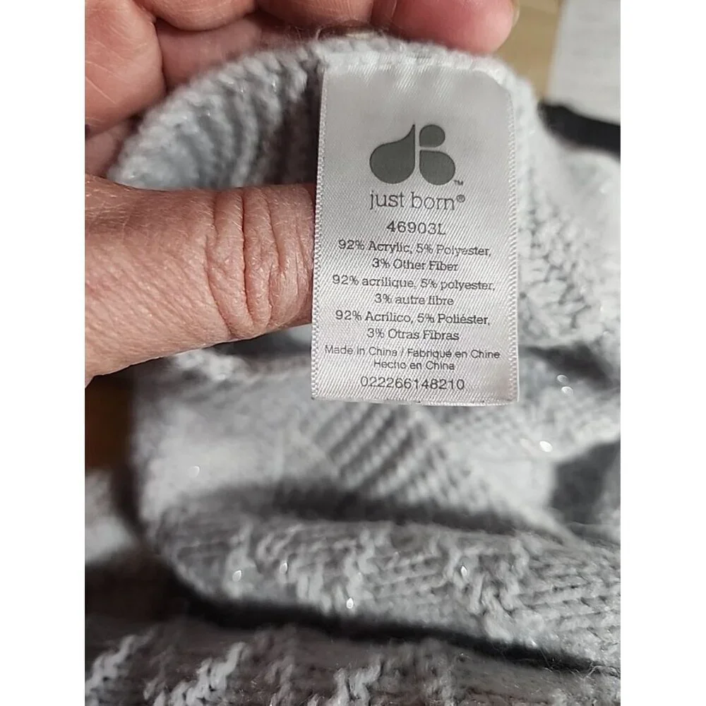 Just Born Sparkle 40x30 Sweater Knit Stroller Blanket, Gray/Silver Baby Shower